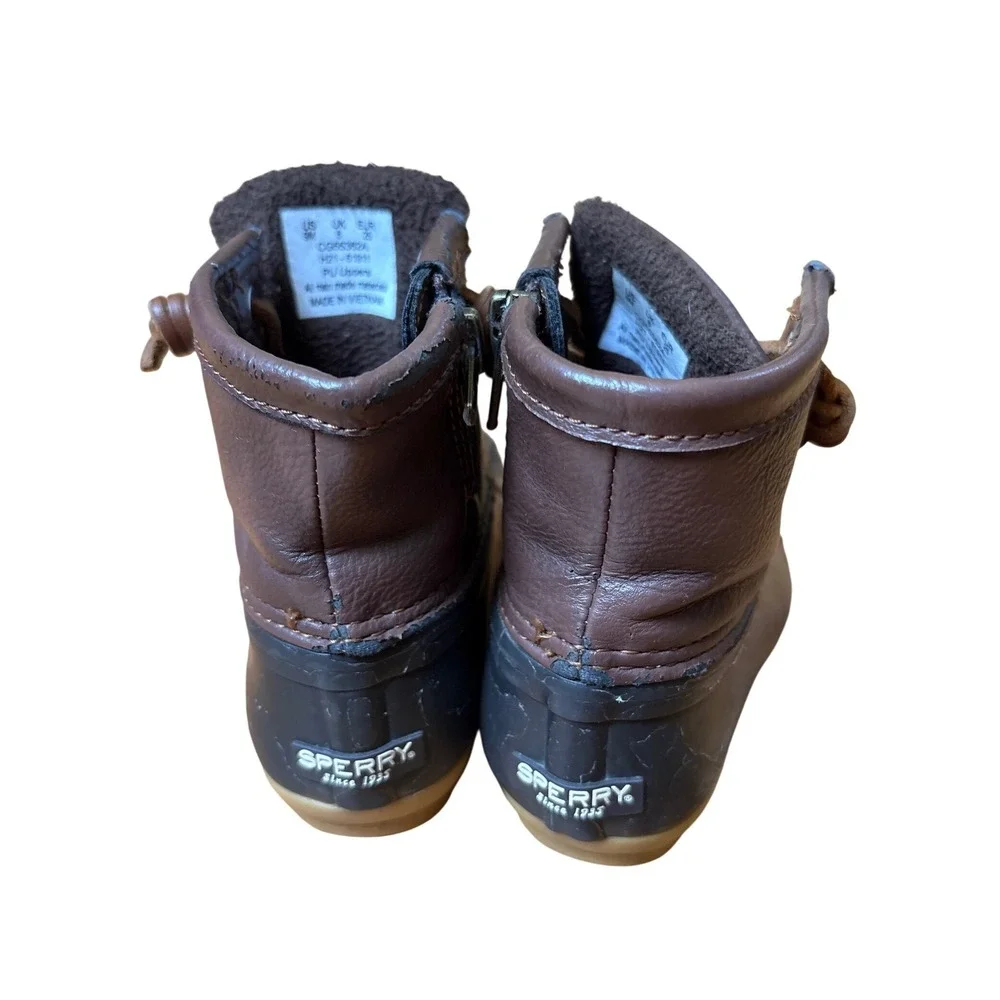 Sperry Saltwater Duck Boots Kids Brown Navy Blue Waterproof Winter SIZE 9M